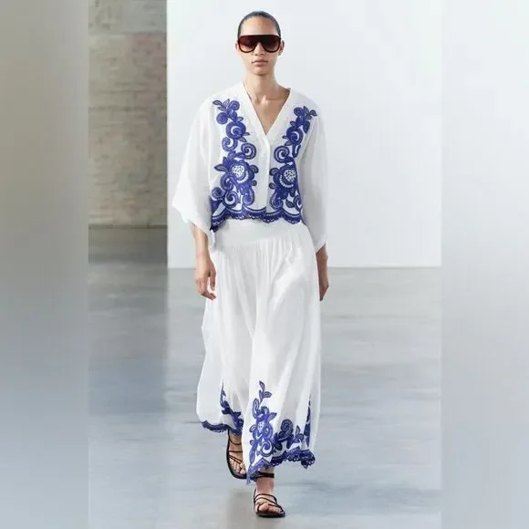 Zara Co-Ord Set Embroidered Blouse And Skirt - Picture 6 of 15